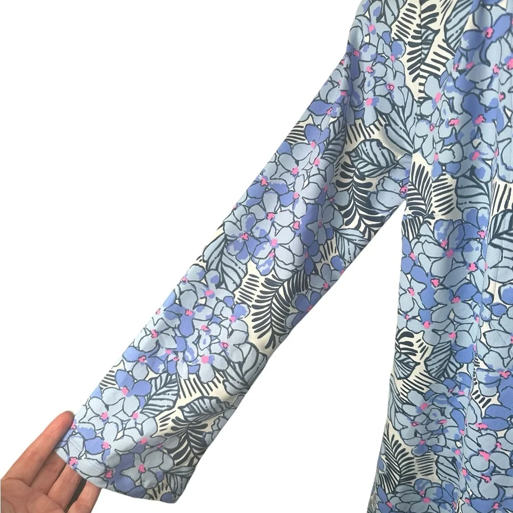 Mahi Gold Tunic Top Hydrangea Floral Print Size Small Nylon Blend Preppy Coastal - Picture 3 of 7